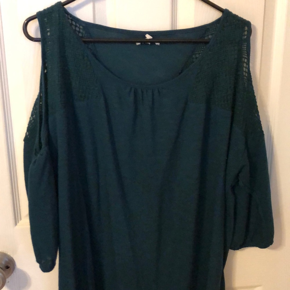 Hunter green open shoulder shirt